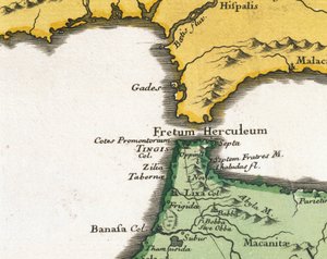 The Pillars of Hercules (färg litho) av French School