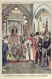 Republikens president Emile Loubet (1838-1929) på besök i moskén Sidi Bou Medine, Tlemcen, Algeriet, illustration från Le Petit Journal, 3 maj 1903