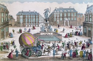 Återkomsten den 2 december 1783 till verkstaden på Place des Victoires av Jacques Charles (1746-1823) och Nicholas Roberts (1761-1828) ballong av French School