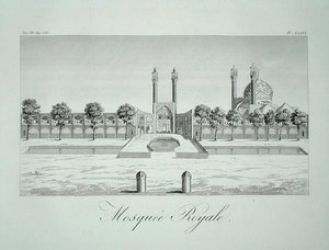 Den kungliga moskén i Isfahan, från "Sir John Chardins resor i Persien", av L. Langles, pub. 1811 (gravyr) av French School