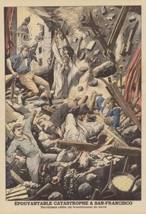Jordbävningen i San Francisco 1906 (färg litho) av French School