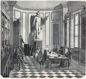 School of Medicine i Paris - en tentamen i instrumentrummet - Gravyr i "Tableau-de-Paris" av Edmond Texier 1852 av French School