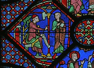 St James Window: Magikern Almoniges (Hermoniges) skickar sin lärjunge Filetus till St James (w5) av French School