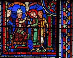 St Martin-fönstret: helgonet får en välsignelse från St Hilary (w20) av French School