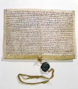 Stadgarna för universitetet i Paris, framtagna och beviljade av kardinal Robert de Courson, påvlig legat, i augusti 1215 (vellum och vax) av French School