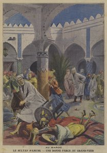 Sultanen av Marocko roar genom att skämta på sin storvesir (litho i färg) av French School