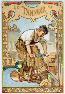 The Tanner, illustration från en bok om hantverk, c.1899 (färg litho) av French School