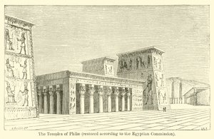 The Temples of Philae, restaurerade enligt den egyptiska kommissionen (gravyr) av French School