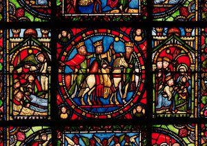 The Three Magi, detalj från ett fönster som visar historien om Jungfrun av French School