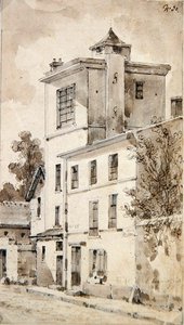 Tornet där Louis-Jacques Daguerre gjorde sina upptäckter (akvarell på papper) av French School