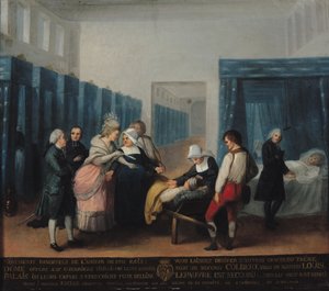 Monsieur och Madame Neckers besök i Hopital de la Charite, 1780 av French School