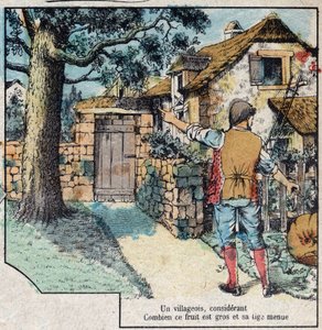 Ekollonen och pumpan. Fabler av Jean de La Fontaine (1621-95). Avbildning av Epinal från slutet av 1800-talet. av French School