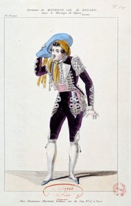 Skådespelaren Claude Louis Seraphin Barizain (eller Barisain) dit Monrose (1783-1843) i rollen som Figaro i Le mariage de Figaro”” av Pierre Augustin Caron de Beaumarchais (1732-1799) 1784 Paris, Comedie francaise av French School
