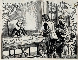 Adresskontoret för Theophraste Renaudot (1586-1653), fransk läkare och journalist, grundare av Gazette de France. Anonym gravyr från 1930. av French School