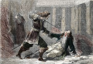 Mordet på markis Gianrinaldo Monaldeschi, älskare av drottning Christina av Sverige (1626-1689) på slottet Fontainebleau av French School