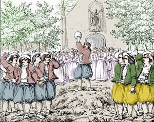 Början på ett soulespel (fotboll) i Bretagne i mitten av 1800-talet. av French School