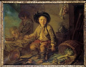 Frukosten med franska skolans lilla Savoyard-målning. Omkring 1750-1780. Dämpa. 0,59x0,73 m. av French School