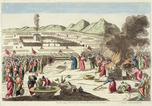 Israeliternas läger och offret av den röda kon (färgstick) av French School