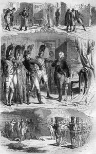 Konspirationen av Claude Francois de Malet (Claude-Francois Malet) (1754-1812) general från Empire, författare till 1812 års statskupp mot Napoleon, under den ryska reträtten. Gravyr i "Historien om påvarna-kungarna-drottningarna och kejsarna genom århundr av French School