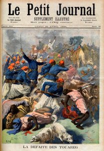 Tuaregernas nederlag. Franska kolonialtrupper under befäl av överstelöjtnant Joseph Joffre (1852-1931) - Touaregernas nederlag. Illustration för Le Petit Journal, 30 april 1894 (gravyr) av French School