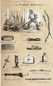 Åsnan och dess produkter gravering från 1860 i "" de lärorika rekreationerna"" Synoptisk målning av Jules DELBRUCK. Privat samling. av French School