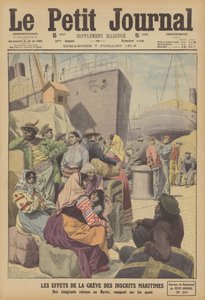 Effekterna av sjöfartsstrejken i Frankrike (färg litho) av French School