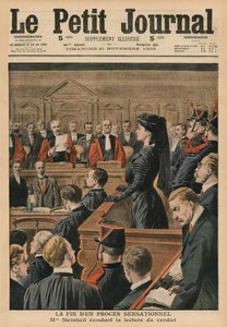 Slutet på en sensationell rättegång, Marguerite Steinheil lyssnar på domen, illustration på omslaget från "Le Petit Journal", supplement illustre, 21 november 1909. av French School