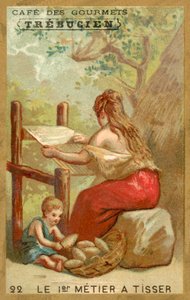 Den första vävstolen (chromolitho) av French School