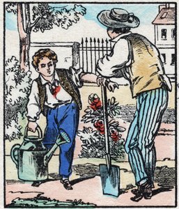 Trädgårdsmästaren. Gravyr i "" La chanson des metier"". Epinal avbildning, sent 1800-tal. Privat samling av French School