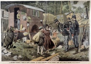 Gendarmeriet söker, genom zigenarlägren, förövarna av de senaste attackerna och rånen som begåtts i den parisiska förorten - i "" Pelerin"" den 21/04/1907. av French School