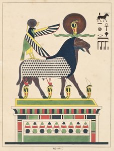 Guden Amon-Ra, illustration från Egyptian Pantheon: samling mytologiska karaktärer från det antika Egypten av Jean-Francois Champollion, publicerad ca 1986 av French School