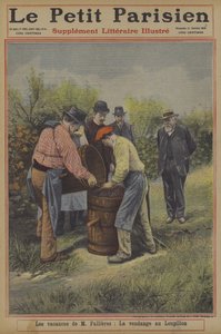Frankrikes president Fallieres helgdagar: druvskörden i hans hem i byn Loupillon (färg litho) av French School