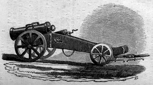 Den österrikiska arméns haubits användes under slaget vid Buffalorabron (Italien) under Risorgimento 1859. Gravyr i "" Le Monde Illustré"" nr 114 av 18 juni 1859. av French School