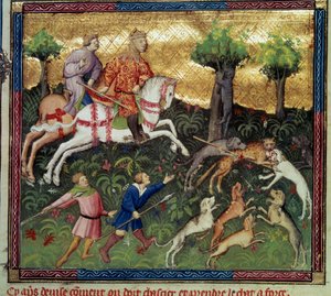 Jakten på vildkatt Miniatyr hämtad från "" Jaktens bok"" av Gaston III Phoebus, greve av Foix, Lord of Bearn (1331-1391) av French School