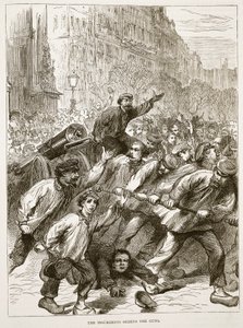 Upprorsmännen som beslagtar vapnen, mars 1871, illustration från Cassells historia om kriget mellan Frankrike och Tyskland, 1870-1871 av French School