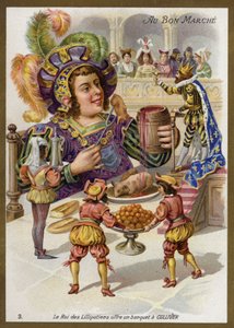 Kungen av Lilliputians kastar en bankett för Gulliver (chromolitho) av French School
