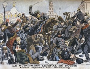 Den liberala rörelsen i Ryssland, våldsamma bråk i St. Petersburg, illustration från Le Petit Journal: Supplement illustre, 25 december 1904 av French School