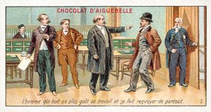 Mannen som dricker har inte längre smak för arbete och blir uppsagd (chromolitho) av French School