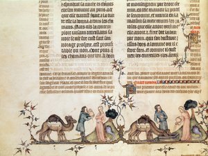 Eliezers och Rebeccas möte vid brunnen, från The Bible of Jean de Sy, c.1355