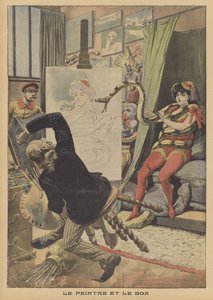 Målaren och boakonstriktorn (färg litho) av French School