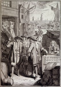 Den perfekta förhandlingen (avslutning av en marsch i en hamn på 1700-talet) - framsida av ett verk av Jacques Savary av French School