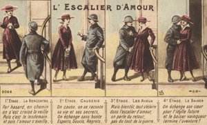 Kärlekens utveckling (färg litho) av French School