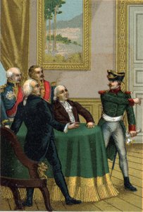 Restaureringen av 1815: Joseph Fouche, Napoleon I:s polisminister, lät introducera en preussisk officer i rummet där kommissionen för den provisoriska regeringen ledd av kung Ludvig XVIII den 7 juli 1815. av French School