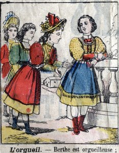 De sju dödssynden: högmod. Epinal avbildning sent 1800-tal. (I sette peccati o vizi capitali) av French School