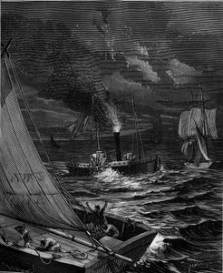 Skeppet tillverkades 1807 av Robert Fulton (1765 - 1815) för rutten New York - Albany på Hudsonfloden. av French School