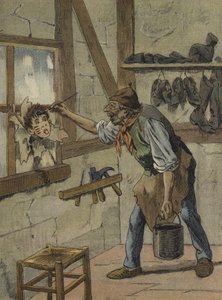 Skomakaren markerade timmarna på figuren av den lilla Jeannot (färglitografi) av French School