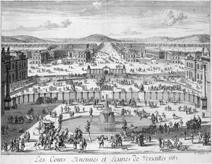 Versailles stall och portar sett från palatset, 1683 av French School