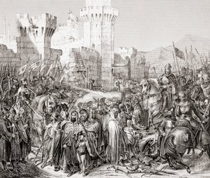 Överlämnandet av Acre till Filip II av Frankrike, kallad Philip Augustus, under det tredje korståget, från L
