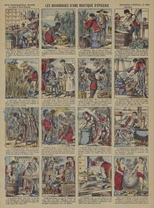 Berättelserna om produkterna i en livsmedelsbutik (färg litho) av French School