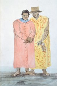 De två kungarna av Bora Bora, Illustration från Louis I Duperreys resa, av LF Lejeune, akvarellmålning av French School